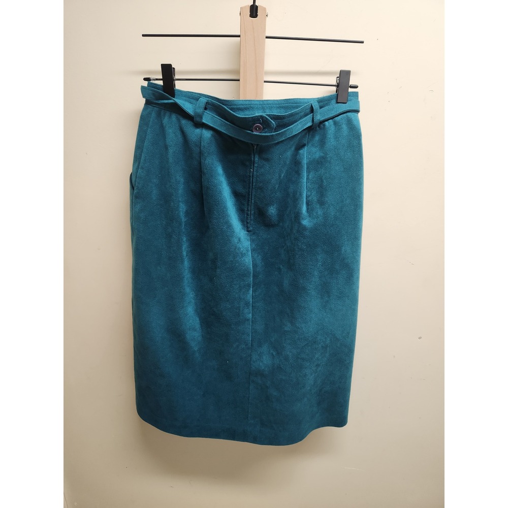 Adolph Schuman Ultra Suede Fabric Teal Belted Midi‎ Skirt